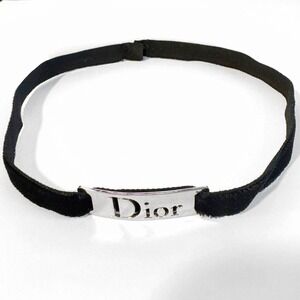 Vintage Christian Dior Black Velvet Metal Nameplate Choker